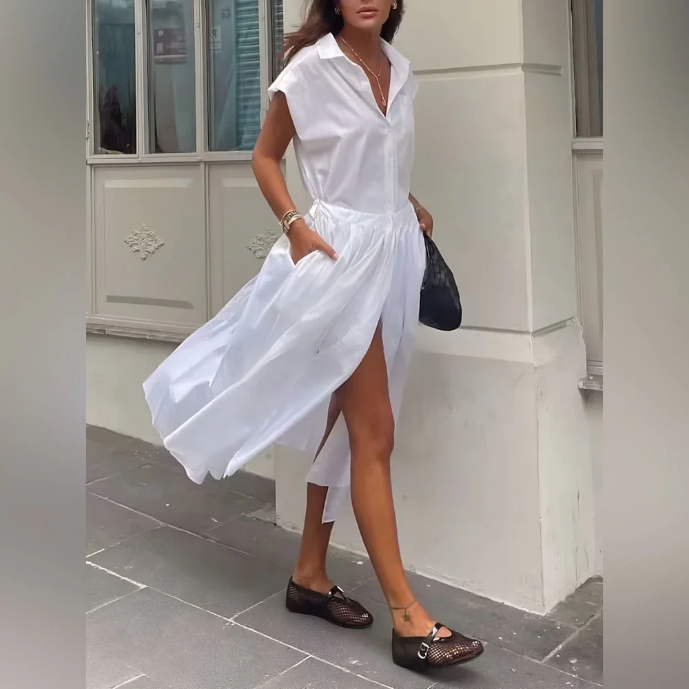 ZARA ~ Cotton Blends Sleeveless Split Midi Dress - Picture 9 of 10